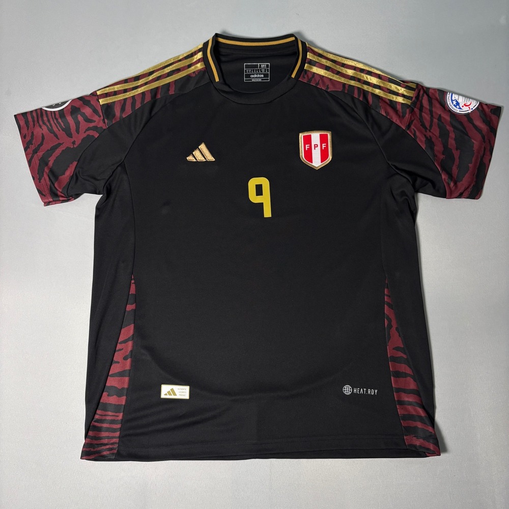 Adidas Peru Away Jersey 2024 Guerrero 9 Black Gold HEAT.RDY Soccer XL Slim Fit